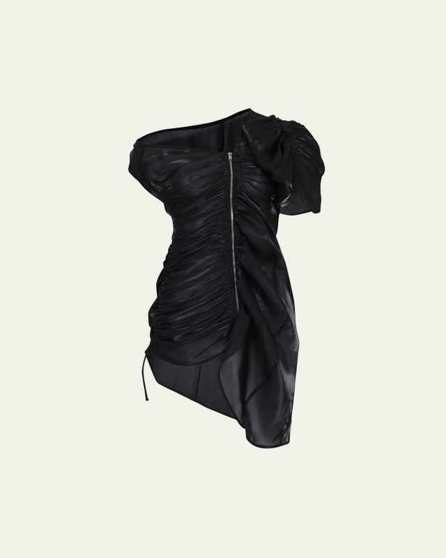 Off-Shoulder Decon Draped Zip Front Mini Dress